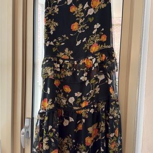 Lauren Ralph Lauren Forest Green and Floral Ruffle Maxi Skirt
